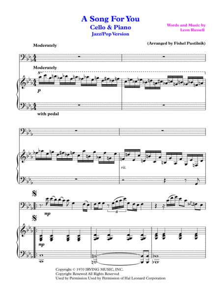 A Song For You For Cello And Piano Jazz Pop Version Page 2