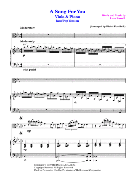 A Song For You For Viola And Piano Jazz Pop Version Page 2