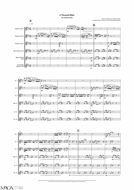 A Thousand Miles For Clarinet Choir Advanced Ensemble Series Page 2