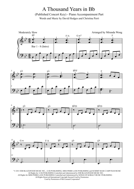 A Thousand Years Alto Saxophone And Piano Accompaniment In Published Bb Key Page 2