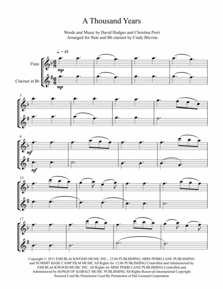 A Thousand Years Arranged For Flute And Bb Clarinet Page 2