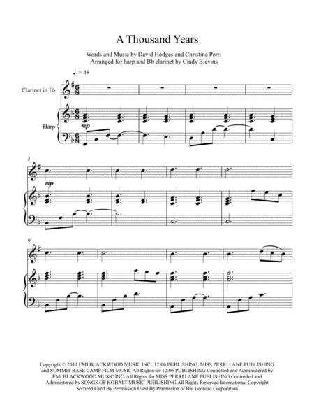A Thousand Years Arranged For Harp And Bb Clarinet Page 2