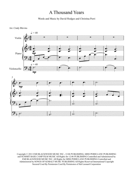 A Thousand Years Arranged For Piano Violin And Optional Cello Page 2