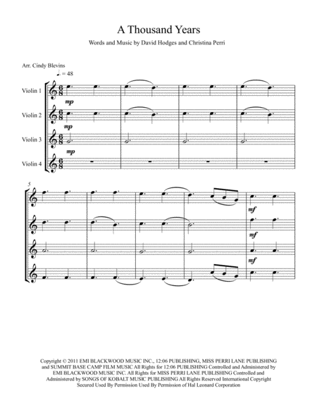 A Thousand Years For Violin Quartet Page 2