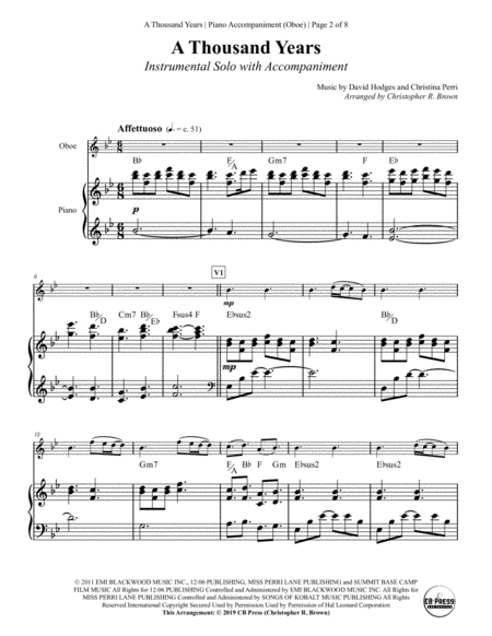 A Thousand Years Oboe Solo With Piano Accompaniment Page 2