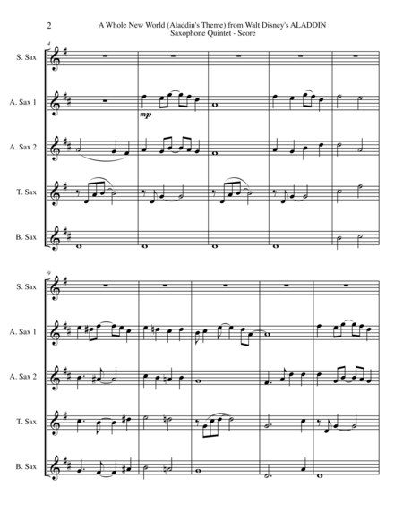 A Whole New World Aladdins Theme From Walt Disneys Aladdin For Saxophone Quintet Page 2