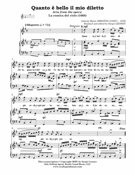 Abbatini Antonio Maria Quanto E Bello Il Mio Diletto Aria From The Opera La Comica Del Cielo Arranged For Voice And Piano G Major Page 2