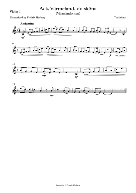 Ack Vrmeland Du Skna Vrmlandsvisan Violin Duo Page 2