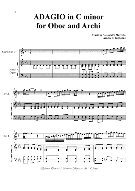 Adagio A Marcello Arr For Any Instrument In Bb And Piano Organ Page 2