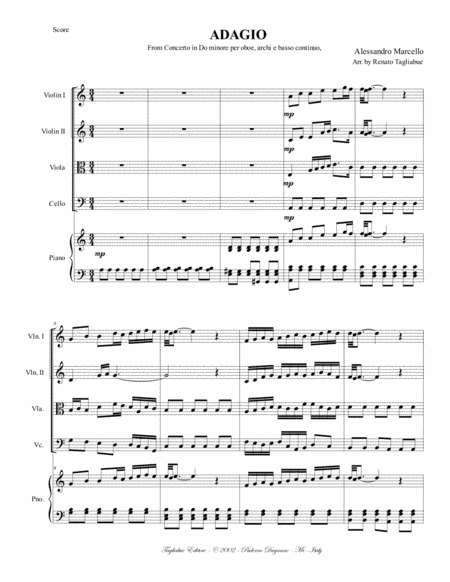 Adagio A Marcello Arr For String Quartet And Piano Organ Page 2