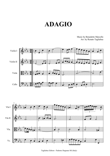 Adagio Benedetto Marcello For String Quartet With Parts Page 2