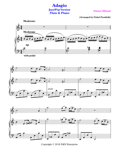 Adagio By Albinoni Piano Background For Flute And Piano Jazz Pop Version Page 2
