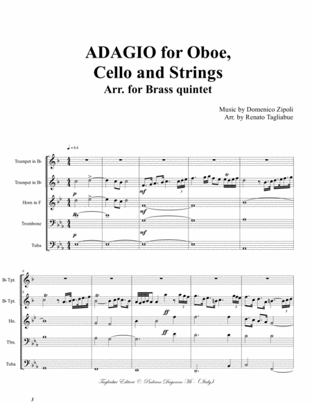 Adagio For Oboe Cello And Strings Arr For Brass Quintet Page 2