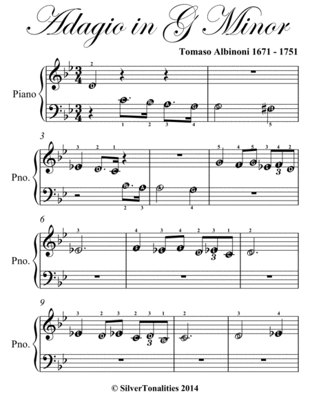 Adagio In G Minor Beginner Piano Sheet Music Page 2