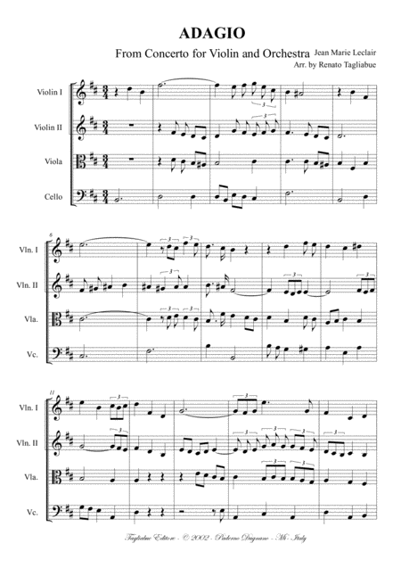 Adagio J M Leclair Arr For String Quartet With Parts Page 2