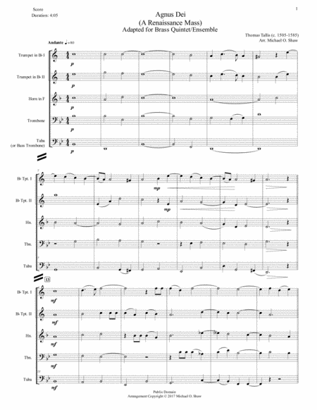 Agnes Dei A Renaissance Mass For Brass Quintet Ensemble Page 2