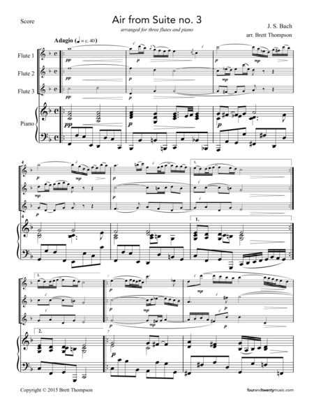 Air From Suite No 3 Arranged For Three Flutes And Piano Page 2