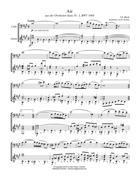 Air On The G String Bwv 1068 For Cello And Guitar A Major Page 2