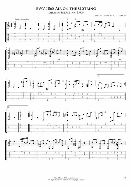 Air On The G String Bwv 1068 For Classical Guitar Tablature Edition Page 2