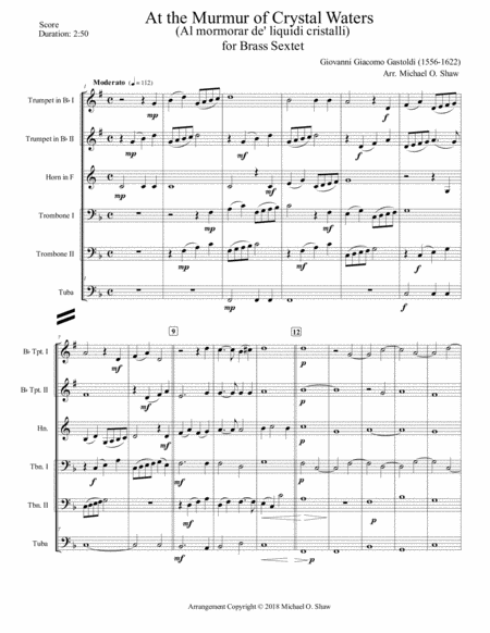 Al Mormorar De Liquidi Cristalli By Giovanni Gastoldi For Brass Sextet Page 2