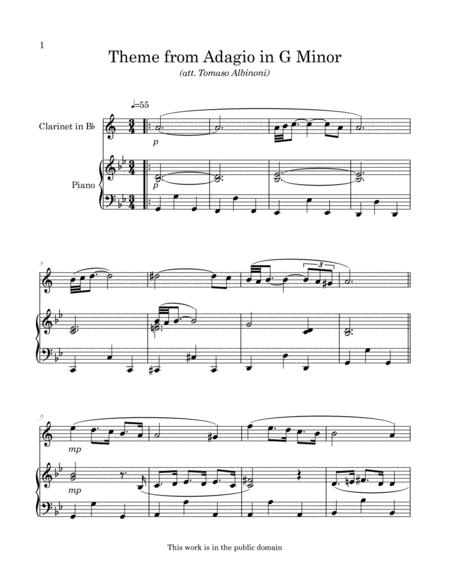 Albinoni Adagio In G Minor Arranged For Clarinet And Piano Page 2