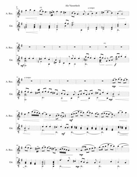 Ale Vasserlech All The Waters Flow Away For Alto Recorder And Guitar Page 2