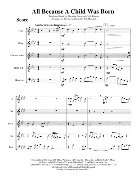 All Because A Child Was Born Woodwind Quintet Page 2