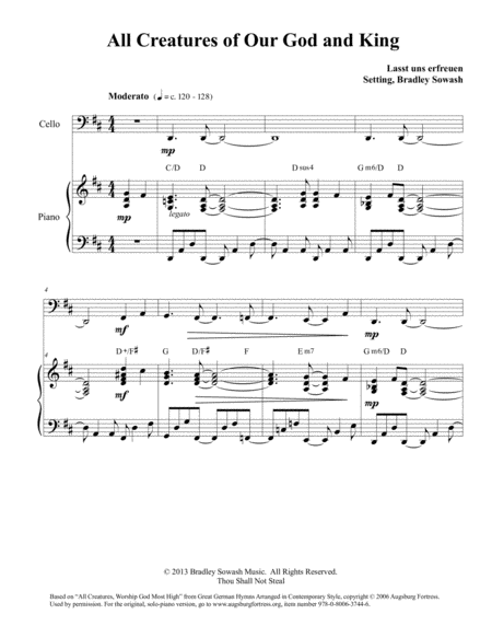 All Creatures Of Our God And King Cello Piano Duet Page 2