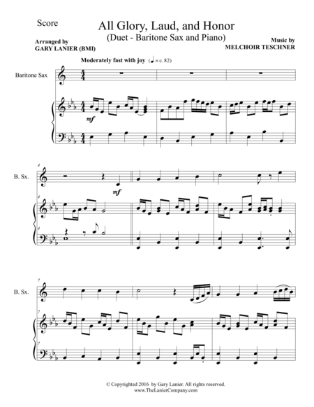 All Glory Laud And Honor Duet Baritone Sax Piano With Parts Page 2
