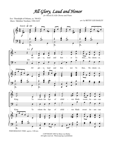 All Glory Laud And Honor Easter Hymn Arranged For Mixeds A B Chorus And Piano Page 2