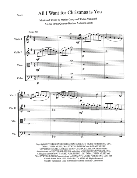 All I Want For Christmas Is You String Quartet Score Only Page 2