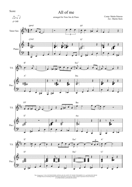 All Of Me Arranged For Tenor Saxophone And Piano Page 2