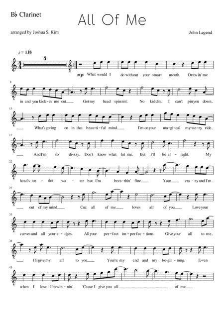 All Of Me For Clarinet Piano With Full Lyrics Page 2