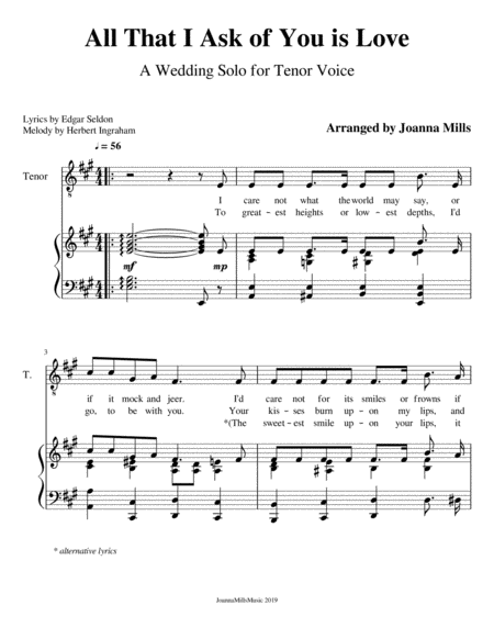 All That I Ask Of You Is Love A Wedding Solo For Tenor Voice Page 2