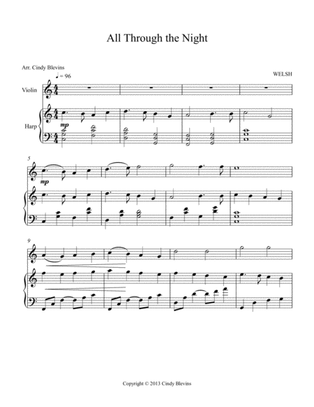All Through The Night Arranged For Harp And Violin Page 2
