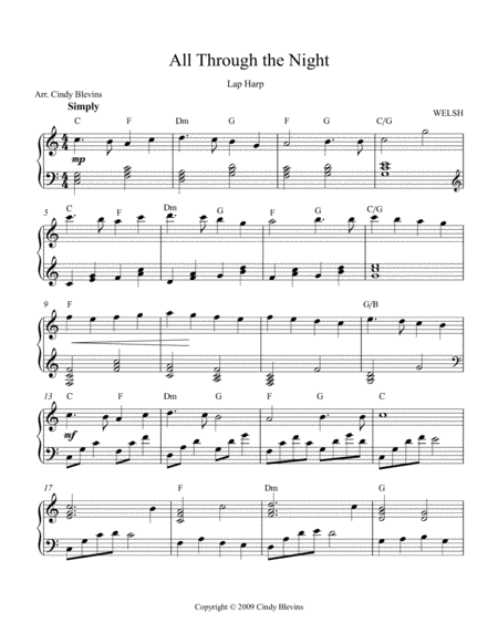 All Through The Night Arranged For Lap Harp From My Book Feast Of Favorites Vol 4 Page 2