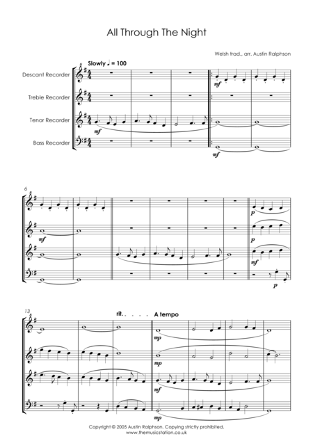 All Through The Night Recorder Quartet Page 2