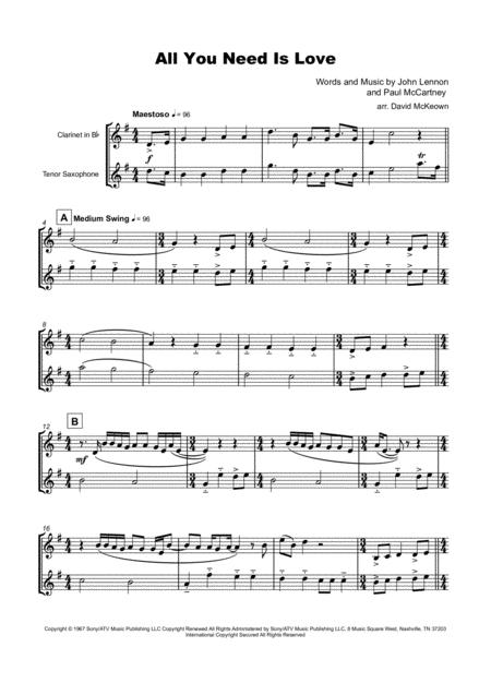 All You Need Is Love By The Beatles For Clarinet And Tenor Saxophone Duet Page 2