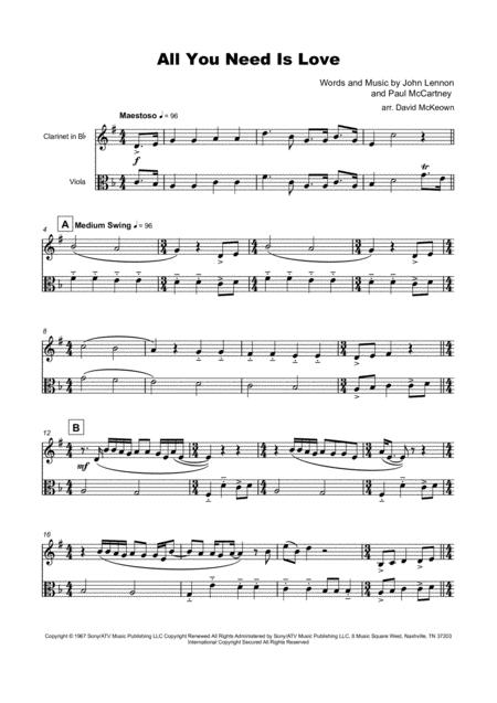 All You Need Is Love By The Beatles For Clarinet And Viola Duet Page 2