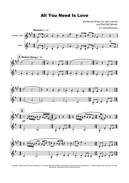 All You Need Is Love By The Beatles For Clarinet And Violin Duet Page 2