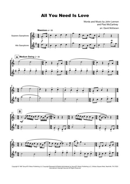 All You Need Is Love By The Beatles For Soprano And Alto Saxophone Duet Page 2