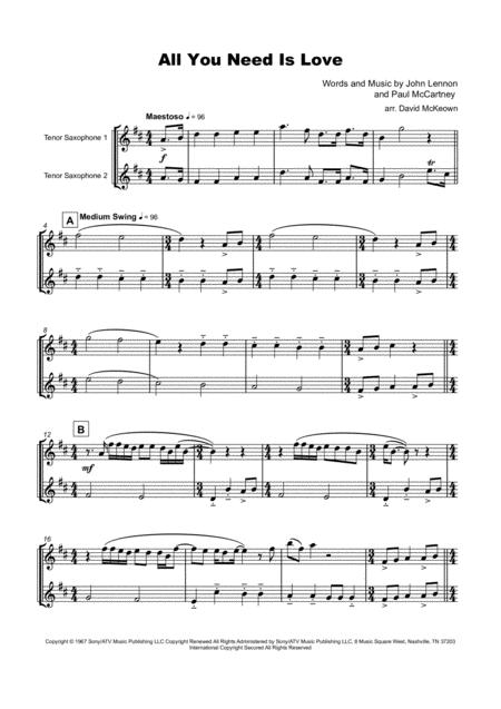 All You Need Is Love By The Beatles For Tenor Saxophone Duet Page 2