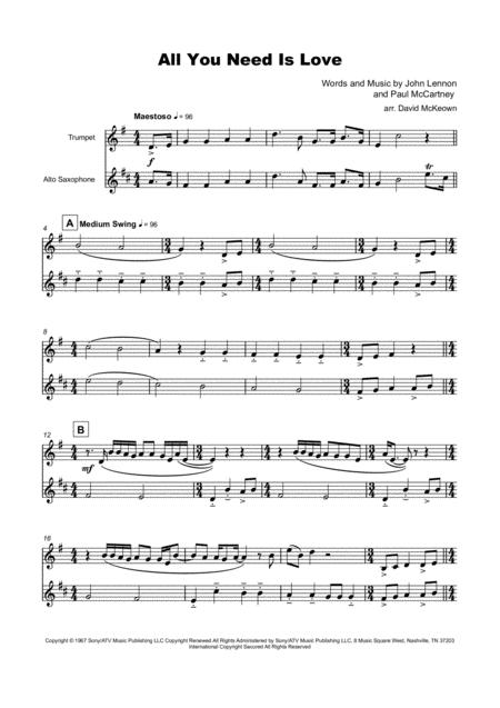 All You Need Is Love By The Beatles For Trumpet And Alto Saxophone Duet Page 2