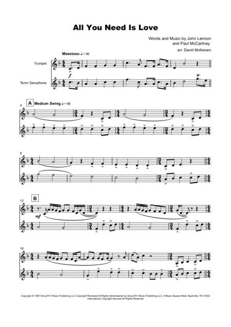 All You Need Is Love By The Beatles For Trumpet And Tenor Saxophone Duet Page 2