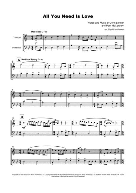 All You Need Is Love By The Beatles For Trumpet And Trombone Duet Page 2