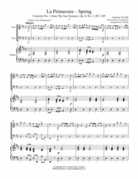 Allegro I From La Primavera Spring For Flute Solo And Piano Cello Ad Lib Page 2