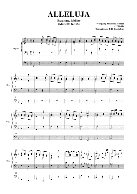 Alleluja Exsultate Jubilate Mottetto K 165 Arr For Organ Page 2