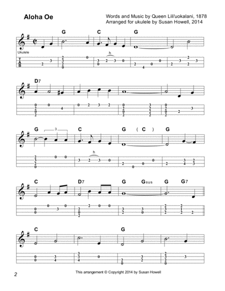 Aloha Oe Ukulele Instrumental In G Major Page 2