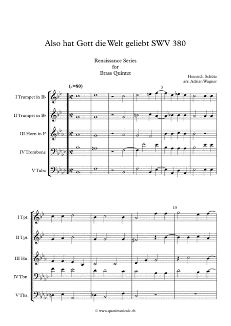 Also Hat Gott Die Welt Geliebt Swv 380 Heinrich Schtz Brass Quintet Arr Adrian Wagner Page 2