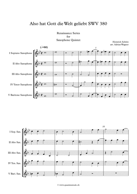 Also Hat Gott Die Welt Geliebt Swv 380 Heinrich Schtz Saxophone Quintet Arr Adrian Wagner Page 2